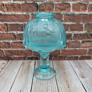Vintage Light Blue Floral Glass Fairy Lamp Light Candle Holder #2
